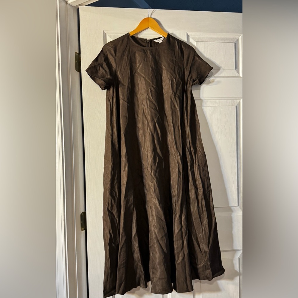 NWT! BANANA REPUBLIC BROWNSTONE VISCOSE-LINEN TRAPEZE MAXI DRESS - XS - Picture 6 of 9